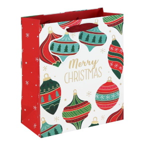 Eurowrap ajándéktasak (21,5x25x10 cm) fehér, karácsonyfa díszes karácsonyi (6)