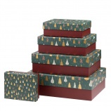 Rössler ajándékdoboz (12x16x5 cm ) bordó, fenyőfás tetővel, Golden Trees karácsonyi (2)
