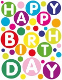 BSB ajándékkísérő (7x9 cm) Happy Birthday színes feliratos (állvány)