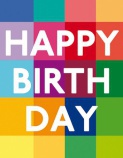 BSB ajándékkísérő (7x9 cm) Happy Birthday színes kockás (állvány)