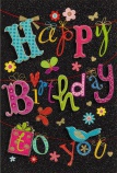 BSB képeslap, fekete, színes Happy Birthday feliratos (állvány)