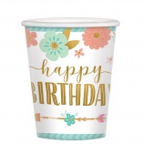 Amscan pohár (8db, 266ml) virágok, levelek Boho Birthday
