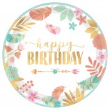 Amscan tányér (8db, 26,7cm) virágok, levelek Boho Birthday