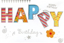 BSB képeslap, Happy Birthday, színes feliratos (állvány)