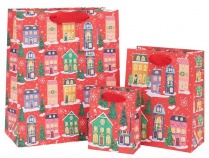 BSB Glick ajándéktasak (11x14x6 cm) piros, színes házak karácsonyi (2)