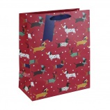 Eurowrap ajándéktasak, piros, kutyák (26,5x33x14 cm) karácsony (2)